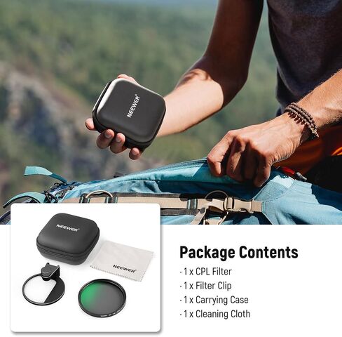 NEEWER Clip On Phone Filter Kit, 67mm Multicoated CPL Filter with Cold Shoe Cell Phone Clamp, Carrying Case & Cleaning Cloth Accessories Compatible with iPhone Samsung Android, FL-79 in Saudi Arabia