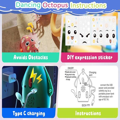الرقص Octopus Toy Toy Electric Crawling Baby Toy with Lights & Music Tummy Time Octopus Toy | تعبيرات DIY ، تجنب العقبات | للبنين والبنات عيد ميلاد هدية الحفلات ، عيد الميلاد (أصفر) in Kuwait