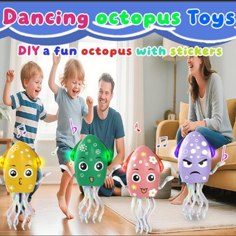 الرقص Octopus Toy Toy Electric Crawling Baby Toy with Lights & Music Tummy Time Octopus Toy | تعبيرات DIY ، تجنب العقبات | للبنين والبنات عيد ميلاد هدية الحفلات ، عيد الميلاد (أصفر) in Kuwait