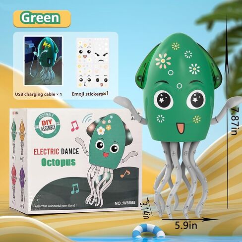 الرقص Octopus Toy Toy Electric Crawling Baby Toy with Lights & Music Tummy Time Octopus Toy | تعبيرات DIY ، تجنب العقبات | للبنين والبنات عيد ميلاد هدية الحفلات ، عيد الميلاد (أصفر) in Kuwait