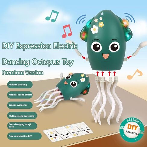 الرقص Octopus Toy Toy Electric Crawling Baby Toy with Lights & Music Tummy Time Octopus Toy | تعبيرات DIY ، تجنب العقبات | للبنين والبنات عيد ميلاد هدية الحفلات ، عيد الميلاد (أصفر) in Kuwait