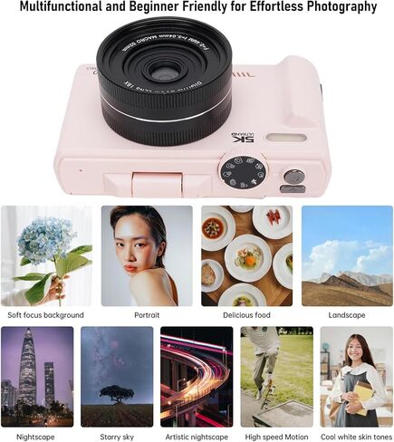 Zopsc 5K Camera Camera 75mp مع Zoom و WiFi 18x ، شاشة 3.0 بوصة 180 درجة ، عدسة ماكرو ، ضوء LED ، وضع الجمال ، بطاقة 32 جيجابايت ، للتصوير الفوتوغرافي in Kuwait