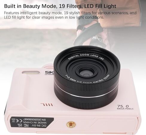 Zopsc 5K Camera Camera 75mp مع Zoom و WiFi 18x ، شاشة 3.0 بوصة 180 درجة ، عدسة ماكرو ، ضوء LED ، وضع الجمال ، بطاقة 32 جيجابايت ، للتصوير الفوتوغرافي in Kuwait
