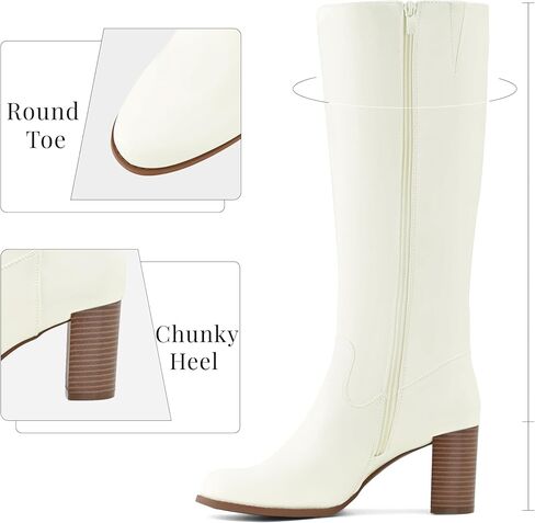 Knee High Boots for Women Chunky Heel Round Toe Stretchy Fashion Fall and Winter Comfortable Boots with Side Zip in Saudi Arabia