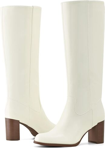 Knee High Boots for Women Chunky Heel Round Toe Stretchy Fashion Fall and Winter Comfortable Boots with Side Zip in Saudi Arabia