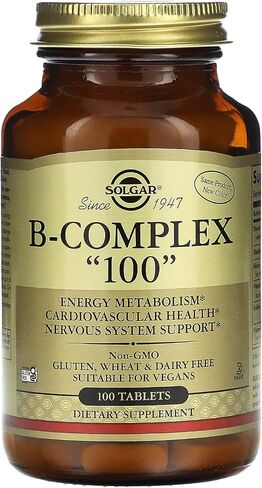 Solgar B-Complex "100" - 50 Vegetable Capsules - Energy Metabolism, Cardiovascular Health, Nervous System Support - Non-GMO, Vegan, Gluten Free - 50 Servings in Kuwait
