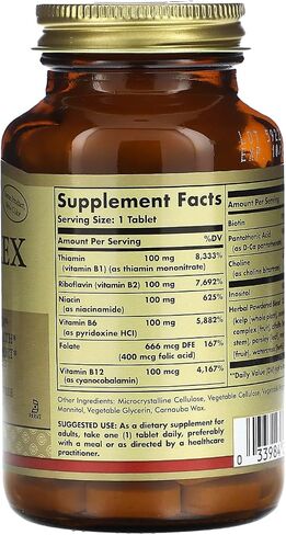 Solgar B-Complex "100" - 50 Vegetable Capsules - Energy Metabolism, Cardiovascular Health, Nervous System Support - Non-GMO, Vegan, Gluten Free - 50 Servings in Kuwait