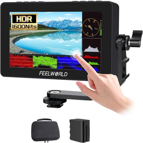 FEELWORLD F5PROX Camera Monitor 5.5-Inch +F970 7200mAh Battery + Bag, 1600nits DSLR Field Touchscreen HDR Monitor 1920x1080P IPS Full HD IPS Display, 4K HDMI 60Hz in/Out 3D LUT Peaking Focus Assist in Saudi Arabia