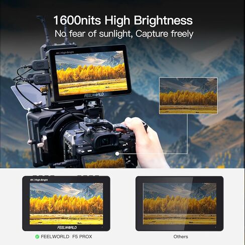 FEELWORLD F5PROX Camera Monitor 5.5-Inch +F970 7200mAh Battery + Bag, 1600nits DSLR Field Touchscreen HDR Monitor 1920x1080P IPS Full HD IPS Display, 4K HDMI 60Hz in/Out 3D LUT Peaking Focus Assist in Saudi Arabia
