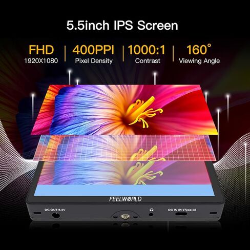 FEELWORLD F5PROX Camera Monitor 5.5-Inch +F970 7200mAh Battery + Bag, 1600nits DSLR Field Touchscreen HDR Monitor 1920x1080P IPS Full HD IPS Display, 4K HDMI 60Hz in/Out 3D LUT Peaking Focus Assist in Saudi Arabia