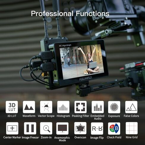 FEELWORLD F5PROX Camera Monitor 5.5-Inch +F970 7200mAh Battery + Bag, 1600nits DSLR Field Touchscreen HDR Monitor 1920x1080P IPS Full HD IPS Display, 4K HDMI 60Hz in/Out 3D LUT Peaking Focus Assist in Saudi Arabia