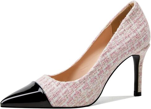 Elegant Closed Toe High Heels Women Pumps Fashion Leather Upper Low Heel Fabric Material Pink Heels 8CM Dress Shoes in Kuwait