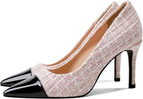 Elegant Closed Toe High Heels Women Pumps Fashion Leather Upper Low Heel Fabric Material Pink Heels 8CM Dress Shoes in Kuwait