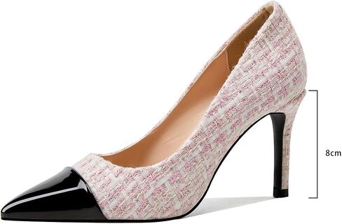 Elegant Closed Toe High Heels Women Pumps Fashion Leather Upper Low Heel Fabric Material Pink Heels 8CM Dress Shoes in Kuwait