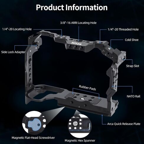 Nitze Cage for Canon EOS R6 Mark II/ R5 C/ R5/ R6 Camera with Built-in Cold Shoes, NATO Rail and Arca Quick Release Plate - T-C04A in Saudi Arabia