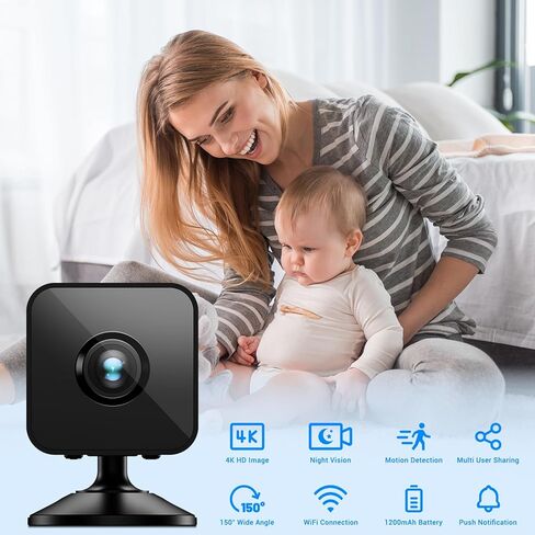 4K WIFI Home Security Camera Wireless Mini Indoor Hidden Spy Camera 4K HD With Night Vision Function, Motion Detection Application Built-in Battery Cat And Dog Camera For Home Security Dog Pet Camera in Kuwait