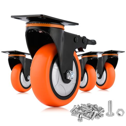 6 بوصة عجلات دوارة شاقة مع الفرامل - مجموعة من سعة 4 ، 3000 رطل ، PVC لا ضوضاء لا عجلات العلامات للأثاث ، العربات ، والمعدات (تشمل مسامير مجانية) in Kuwait