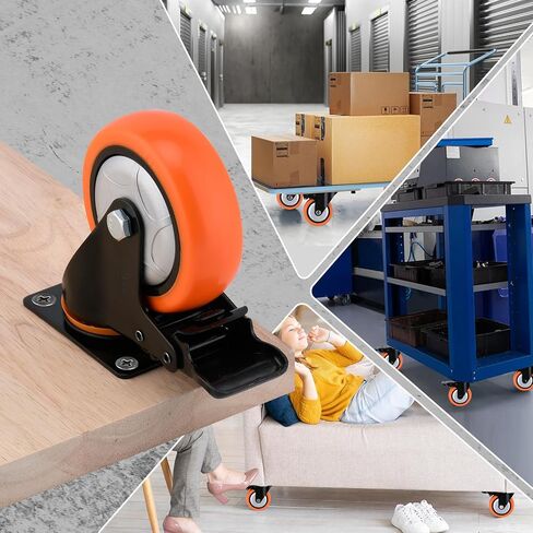 6 بوصة عجلات دوارة شاقة مع الفرامل - مجموعة من سعة 4 ، 3000 رطل ، PVC لا ضوضاء لا عجلات العلامات للأثاث ، العربات ، والمعدات (تشمل مسامير مجانية) in Kuwait