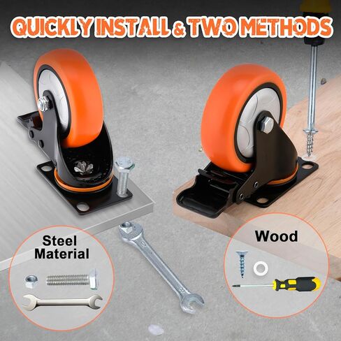 6 بوصة عجلات دوارة شاقة مع الفرامل - مجموعة من سعة 4 ، 3000 رطل ، PVC لا ضوضاء لا عجلات العلامات للأثاث ، العربات ، والمعدات (تشمل مسامير مجانية) in Kuwait