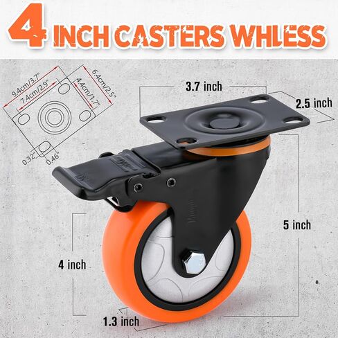 6 بوصة عجلات دوارة شاقة مع الفرامل - مجموعة من سعة 4 ، 3000 رطل ، PVC لا ضوضاء لا عجلات العلامات للأثاث ، العربات ، والمعدات (تشمل مسامير مجانية) in Kuwait