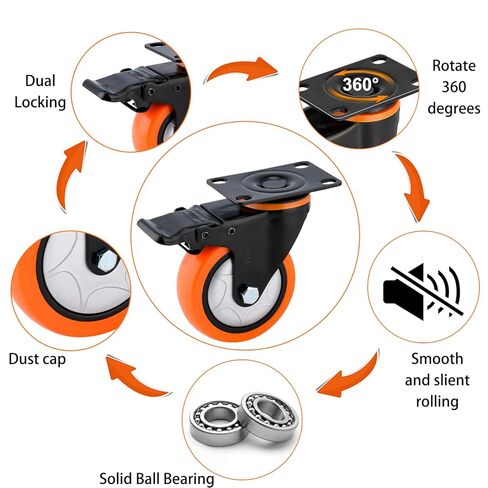 6 بوصة عجلات دوارة شاقة مع الفرامل - مجموعة من سعة 4 ، 3000 رطل ، PVC لا ضوضاء لا عجلات العلامات للأثاث ، العربات ، والمعدات (تشمل مسامير مجانية) in Kuwait