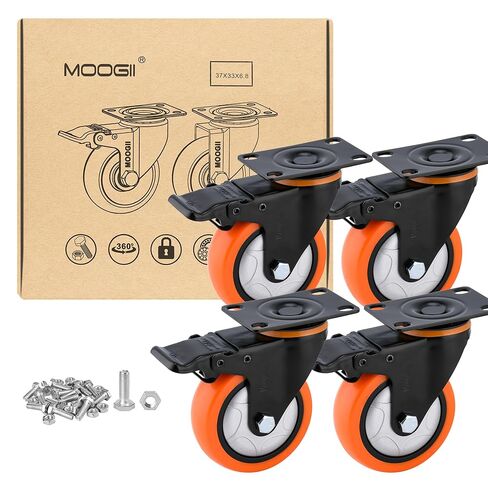 6 بوصة عجلات دوارة شاقة مع الفرامل - مجموعة من سعة 4 ، 3000 رطل ، PVC لا ضوضاء لا عجلات العلامات للأثاث ، العربات ، والمعدات (تشمل مسامير مجانية) in Kuwait