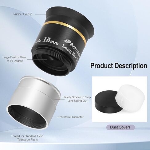 Astromania 1.25" Color/Planetary Filter - #8 Yellow - Bundle with - Telescope Eyepiece 15mm 66 Degree in Saudi Arabia