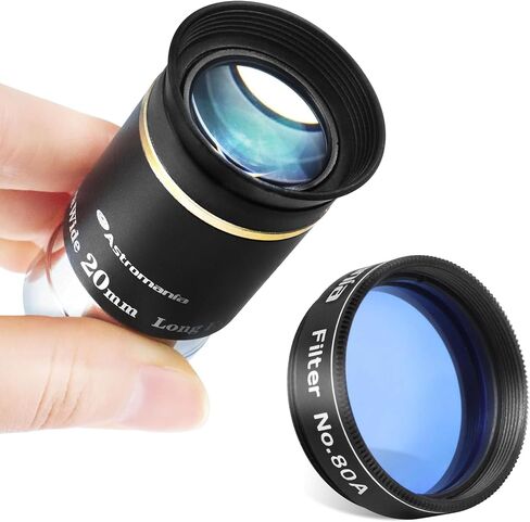 Astromania 1.25 "مرشح اللون/الكوكب - #80A الأزرق - حزمة مع - Telescope Eyepiece 20mm 66 درجة in Saudi Arabia