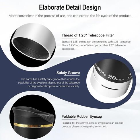 Astromania 1.25 "مرشح اللون/الكوكب - #80A الأزرق - حزمة مع - Telescope Eyepiece 20mm 66 درجة in Saudi Arabia