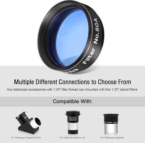 Astromania 1.25 "مرشح اللون/الكوكب - #80A الأزرق - حزمة مع - Telescope Eyepiece 20mm 66 درجة in Saudi Arabia
