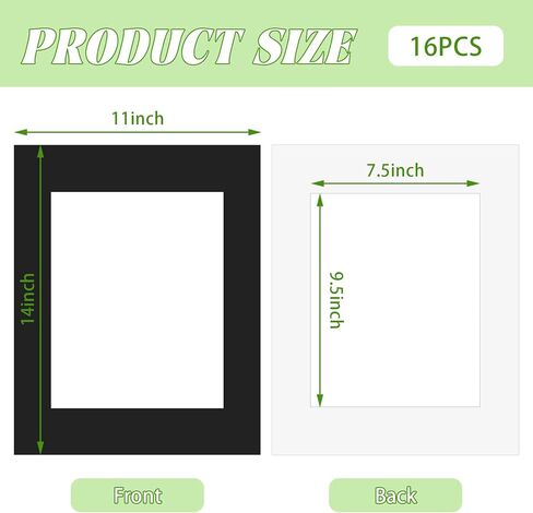 VOKOY 16 Pack 11x14 Black Picture Mats for 8x10 Pictures, Frame Mattes Display Photo Paper Frame Mat with White Core Bevel Cut for Photos Paintings Prints Posters Artworks in Kuwait