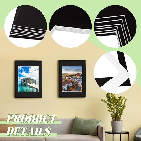 VOKOY 16 Pack 11x14 Black Picture Mats for 8x10 Pictures, Frame Mattes Display Photo Paper Frame Mat with White Core Bevel Cut for Photos Paintings Prints Posters Artworks in Kuwait