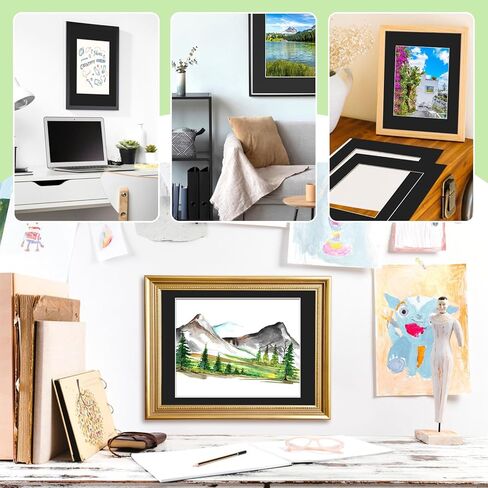 VOKOY 16 Pack 11x14 Black Picture Mats for 8x10 Pictures, Frame Mattes Display Photo Paper Frame Mat with White Core Bevel Cut for Photos Paintings Prints Posters Artworks in Kuwait