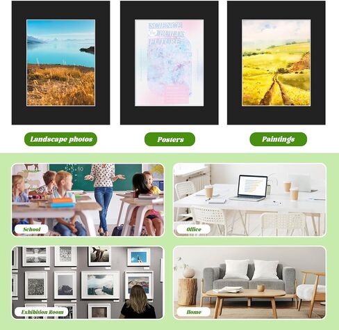 VOKOY 16 Pack 11x14 Black Picture Mats for 8x10 Pictures, Frame Mattes Display Photo Paper Frame Mat with White Core Bevel Cut for Photos Paintings Prints Posters Artworks in Kuwait