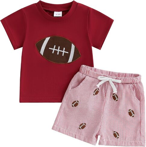 Football Toddler Baby Boy Girl Outfit Embroidery T Shirt and Plaid Shorts Set Kids Game Day Clothes in Saudi Arabia