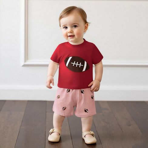 Football Toddler Baby Boy Girl Outfit Embroidery T Shirt and Plaid Shorts Set Kids Game Day Clothes in Saudi Arabia