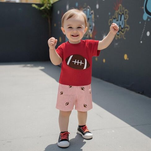 Football Toddler Baby Boy Girl Outfit Embroidery T Shirt and Plaid Shorts Set Kids Game Day Clothes in Saudi Arabia