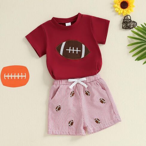 Football Toddler Baby Boy Girl Outfit Embroidery T Shirt and Plaid Shorts Set Kids Game Day Clothes in Saudi Arabia