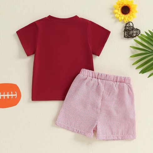 Football Toddler Baby Boy Girl Outfit Embroidery T Shirt and Plaid Shorts Set Kids Game Day Clothes in Saudi Arabia