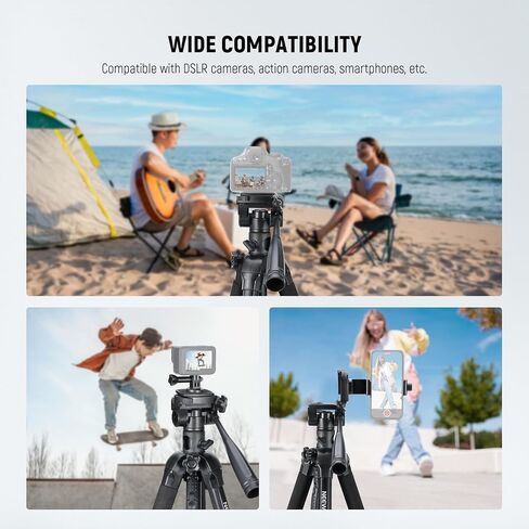 NEEWER Basics TP05 74" Video Tripod Monopod, 3 Way Pan Tilt Head Phone Holder Compatible with iPhone DSLR, Travel Recording Stand, Overhead Camera Mount, Crossbar, 17.6lb Load in Saudi Arabia