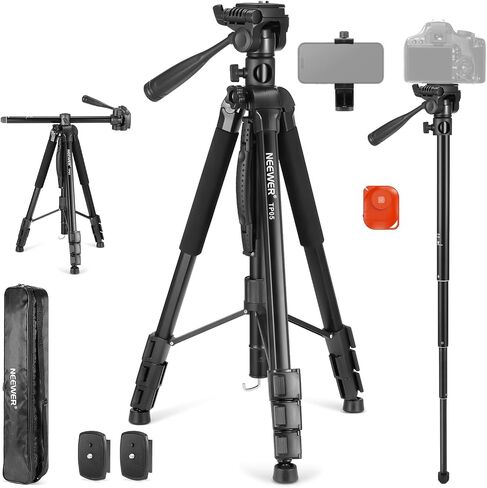 NEEWER Basics TP05 74" Video Tripod Monopod, 3 Way Pan Tilt Head Phone Holder Compatible with iPhone DSLR, Travel Recording Stand, Overhead Camera Mount, Crossbar, 17.6lb Load in Saudi Arabia