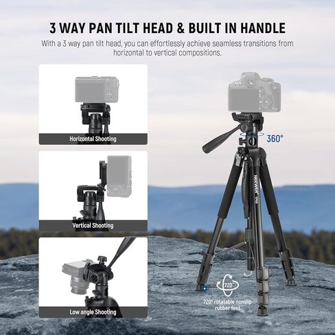 NEEWER Basics TP05 74" Video Tripod Monopod, 3 Way Pan Tilt Head Phone Holder Compatible with iPhone DSLR, Travel Recording Stand, Overhead Camera Mount, Crossbar, 17.6lb Load in Saudi Arabia