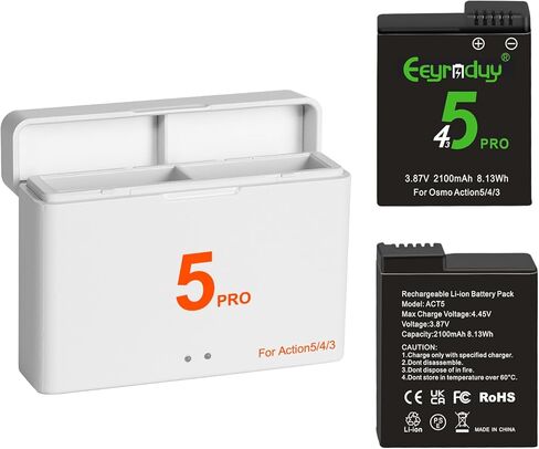 Osmo Action 5 Pro/4/3 Charger Charger Kit 2-Pack 2100mAh Battery و 2-channel Fast Charger Hub (Action 5) in Kuwait