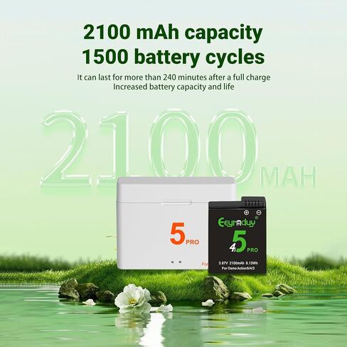 Osmo Action 5 Pro/4/3 Charger Charger Kit 2-Pack 2100mAh Battery و 2-channel Fast Charger Hub (Action 5) in Kuwait