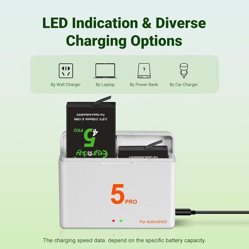 Osmo Action 5 Pro/4/3 Charger Charger Kit 2-Pack 2100mAh Battery و 2-channel Fast Charger Hub (Action 5) in Kuwait