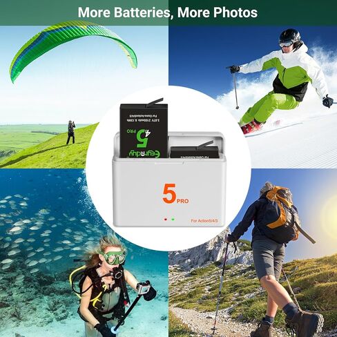 Osmo Action 5 Pro/4/3 Charger Charger Kit 2-Pack 2100mAh Battery و 2-channel Fast Charger Hub (Action 5) in Kuwait