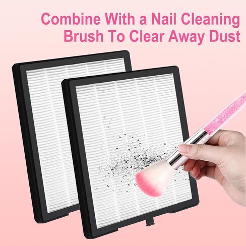 Nail Dust Collector Filters of 2 Pack Nail Dust Suction Collector Replacement Filter with Nail Art Dust Powder Remover Brush (7‘’*6.9‘’*1‘’, Count, 2) in Saudi Arabia