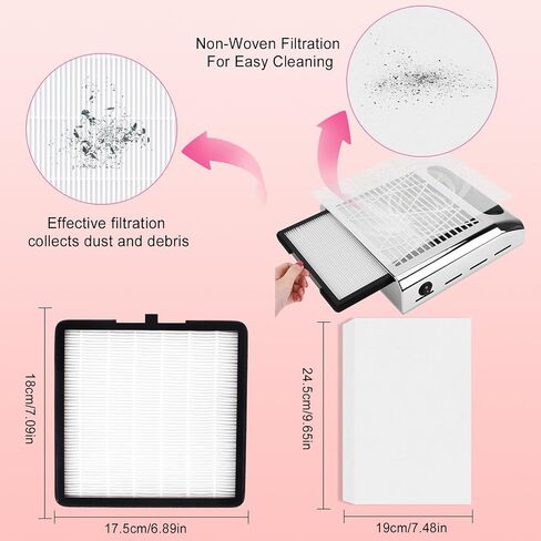 Nail Dust Collector Filters of 2 Pack Nail Dust Suction Collector Replacement Filter with Nail Art Dust Powder Remover Brush (7‘’*6.9‘’*1‘’, Count, 2) in Saudi Arabia