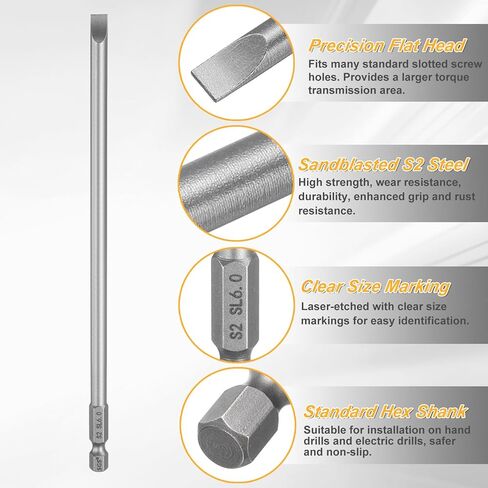 HARFINGTON 4pcs SL3 Slotted Screwdriver Bits 3mm Slotted Tip 1/4" Hex Shank 65mm (2.56") Long Magnetic Flat Head S2 Steel Screw Driver Drill Bits Industrial Power Screwdriver Bit in Saudi Arabia