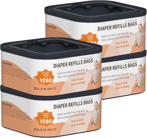 Jumbo+ Square Refills Disposal Bags Refill Compatible with Diaper Genie Compact, Classic and Select Pails, Hold Up to 1080 Newborn-Sized Diapers Per Refill, 4 Pack in Kuwait